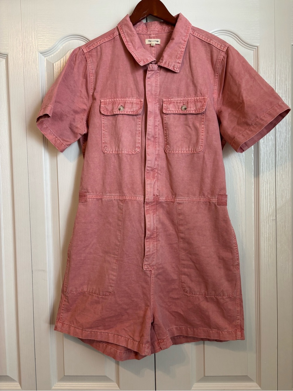 tea n rose Pink Collared Zip-Front romper